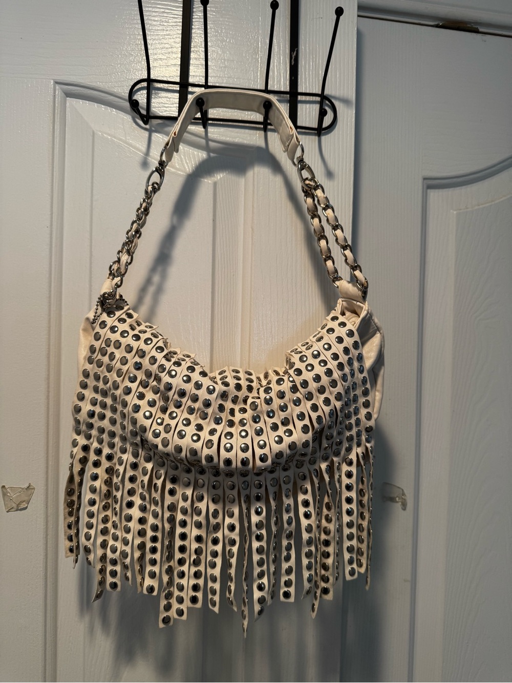 Olivia + Joy Ivory Studded Fringe Hobo Bag Y2K